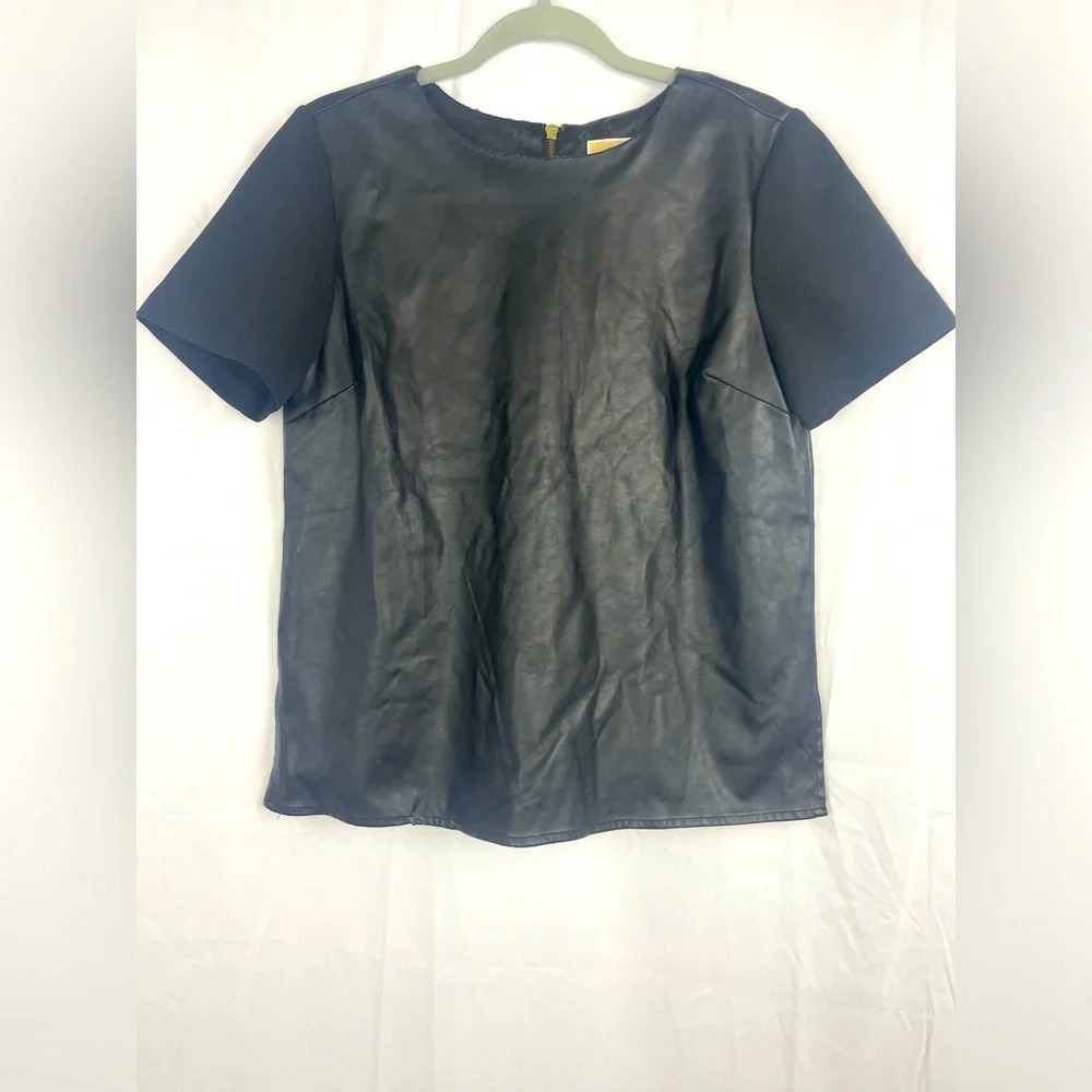 Michael Kors Black Faux Leather Contrast Top size 6